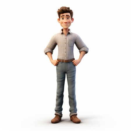 a 3d businessman man is depicted in this charming character illustration. the youthful protagonist exudes a cartoonish innocence, while the highly textured design adds depth to the image. with a light brown and white color scheme, this artwork captures the essence of suburban ennui, reminiscent of animated film pioneers. ai generatedの素材