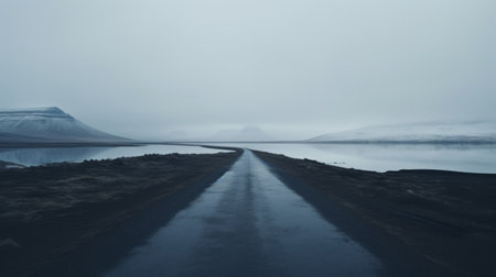 iceland in photography with glyphs by mike gifford captures the essence of hazy landscapes in dark aquamarine and gray tones. the passage of time is beautifully depicted through calming symmetry. the use of the carl zeiss distagon t 15mm f/2.8 ze lens creates a low depth of field, adding a transcendent quality to the image. ai generatedの素材