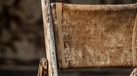 a chair with a tan leather seat, inspired by the contemporary archaeological style of the tokina opera 50mm f14 ff lens. the chair showcases eroded surfaces, blurry details, and layered fibers, giving it a unique rusticcore aesthetic. it has been restored and repurposed, adding to its charm and character. ai generatedの素材