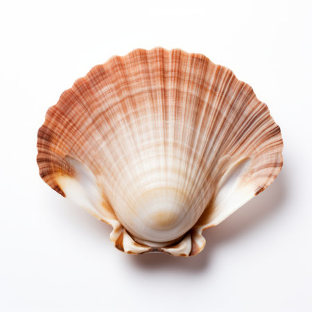 a shell adorned with a starfish rests gracefully on a pristine white background. this captivating image, reminiscent of the renowned samyang 14mm f28 if ed umc aspherical lens, showcases the fusion of traditional japanese artistic techniques. the texture-rich surfaces, featuring symmetrical asymmetry, exude an enchanting blend of light pink and brown hues. transporting us to the era between 500 and 1000 ce, this photo embodiesの素材