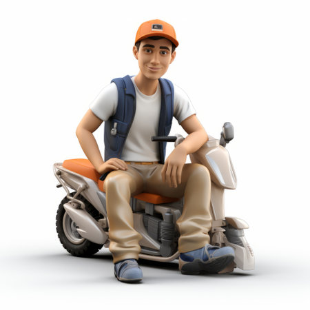 mc motor scooter character illustration featuring a white and orange design, created in the style of daz3d. this artwork by adam elsheimer showcases realistic attention to detail, with a focus on auto body works. the illustration portrays youthful protagonists engaged in various labor-related activities. ai generatedの素材