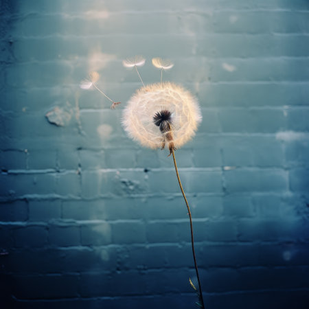 a white flower with dark spots, reminiscent of jamie baldridge's style, stands out against a light sky-blue and light yellow background. this industrial photography captures atmospheric urbanscapes, featuring a unique composition made of feathers. the image has a touch of charles willson peale's artistic influence, with a grafitti-esque vibe. ai generatedの素材