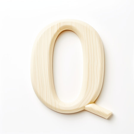 wooden letter q isolated on a white background. this stock photo features a minimalist japanese style with high quality and layered translucency. the whimsical gag-humour is enhanced by the light beige color. the letter q is part of a sculptural installation created by a talented artist who specializes in found object installations. ai generatedの素材