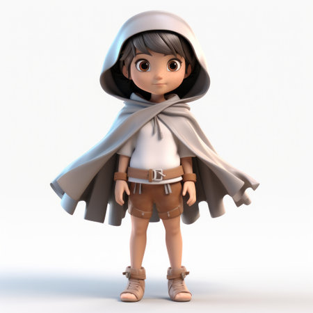 a charming animation featuring a boy in a cape, rendered in a stylish light white and bronze color palette. the anime-inspired characters are cute and cartoonish, with a costume design that adds to their appeal. created using maya and shot on 70mm, this animation showcases the unique and delightful whitcomb-girls aesthetic. ai generatedの素材
