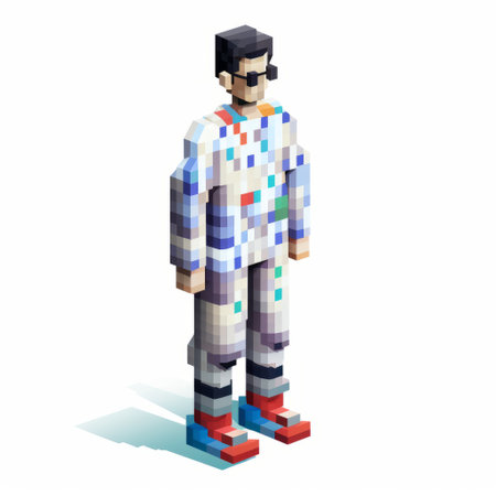 a pixel art xbox character is depicted in this photo, inspired by the styles of felipe pantone, daz3d, etam cru, and serge marshennikov. the character is dressed in a stylish costume design and is portrayed as a monochromatic white figure. the photo showcases the creativity of the installation creator. ai generatedの素材