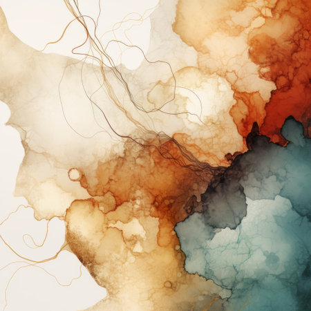 a free stock photo featuring a watercolor abstract background with a captivating blend of light aquamarine and dark amber hues. the image showcases contour lines, kintsugi-inspired elements, and an intricate composition. flowing silhouettes add a dynamic touch to this highly detailed artwork. ai generatedの素材