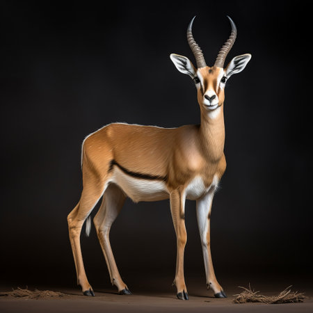 an antelope, reminiscent of the artistic styles of bill gekas, pieter jansz saenredam, and pierre jean van der ouderaa, is captured in a high-definition image. the precisionist details and delicate markings of the antelope are beautifully showcased, taken with a konica auto s3 camera. ai generatedの素材