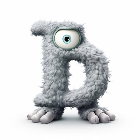 a gray letter b with eyes and ears, inspired by the style of mike campau and dd, showcases furry art. this highly detailed illustration, created by ben wooten, is captured in iso 200 and presented on a gigantic scale. ai generatedの素材