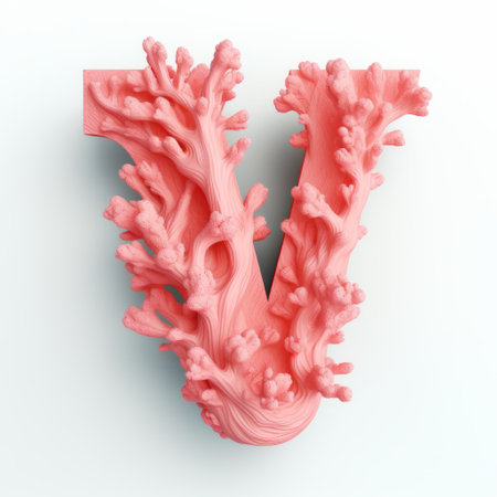 coral letter in 3d rendered illustration, resembling the style of fujifilm x100v. this artwork showcases organic fluid shapes inspired by artists alberto seveso and valerie hegarty. with precise nautical details and a touch of vfxfriday, it captures the essence of daniel arsham's aesthetic. ai generatedの素材