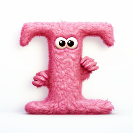 3d lettering illustration of the letter "e" in pink with 3d glasses, featuring a plush doll art style. the artwork incorporates elements of prehistoric art and gritty textures, captured using the sony alpha a1 camera. the image showcases chilling creatures and an intriguingly taboo atmosphere, all conveyed through a spontaneous gesture. ai generatedの素材