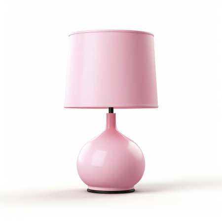 a pastel pink table lamp, designed in a minimalistic japanese style, is depicted in this brightly colored and high-resolution image. the lamp's shiny surface and rounded shape create soft focal points, enhancing its overall aesthetic appeal. ai generatedの素材