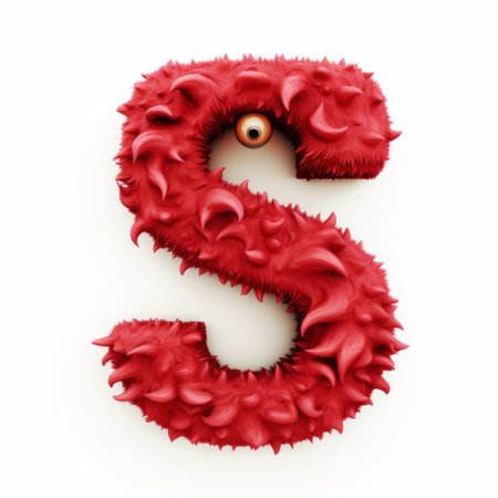 red monster letter s on a white background, inspired by the unique style of evgeni gordiets. this artwork showcases texture experimentation and features elements reminiscent of artists such as sharpprickly, mark henson, and konica auto s3. the enigmatic characters add an intriguing touch to this captivating piece. ai generatedの素材