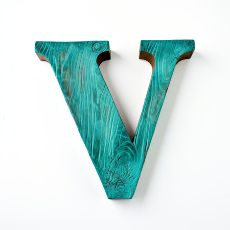 wooden letter with turquoise paint on a white background, inspired by the style of bill viola. this artwork showcases texture experimentation and meticulous detail, reminiscent of bronze sculptures by vytautas kairiukstis. commissioned for its unique combination of dark green and turquoise hues. ai generatedの素材