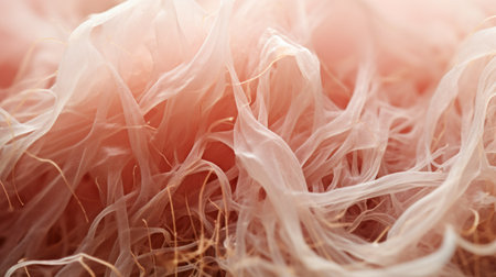 a photo of a pattern created from hair is showcased against a serene blue backdrop. the image captures a romantic soft focus and ethereal light, with hints of light crimson and beige. the hair forms tangled nests, resembling wavy resin sheets. this unique composition exudes a feminine sensibility, highlighting the beauty of organic materials. ai generatedの素材