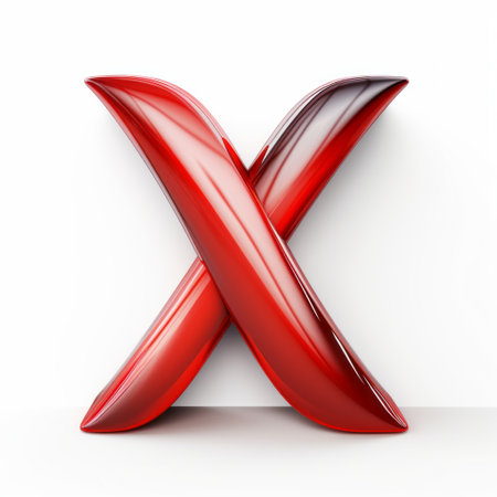 the red vector letter x stands out against the clean white background. this bold and vibrant x adds a pop of color to any design. perfect for graphic projects, logos, or typography, this eye-catching element will surely make a statement. ai generatedの素材