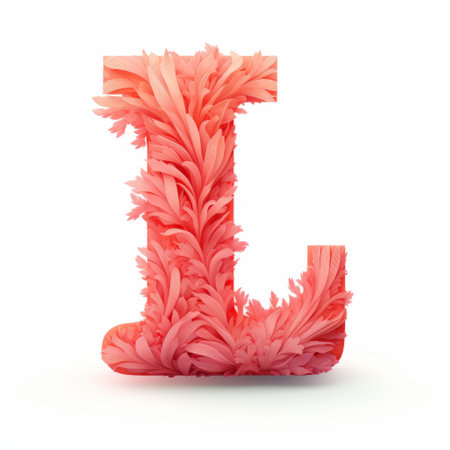 the image showcases a captivating letter "l" formed entirely with vibrant pink flowers. the artistic approach incorporates attention to texture, specifically focusing on fur and feathers. the use of zbrush and polychrome terracotta techniques adds depth and intricacy to the piece. layered translucency enhances its visual appeal, while monochromatic color schemes in shades of light orange and red create a striking contrast. this large-scale installationの素材