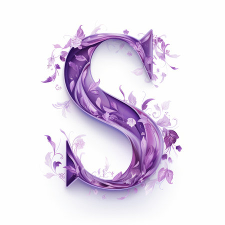 the photo showcases a captivating artwork by willem haenraets and serge marshennikov, featuring a letter "s" composed of vibrant flowers and leaves. the design incorporates a mesmerizing blend of dark purple and light purple hues, forming swirling vortexes. this hybrid media creation boasts bold character designs and intricate embellishments, resulting in a visually stunning masterpiece. ai generatedの素材