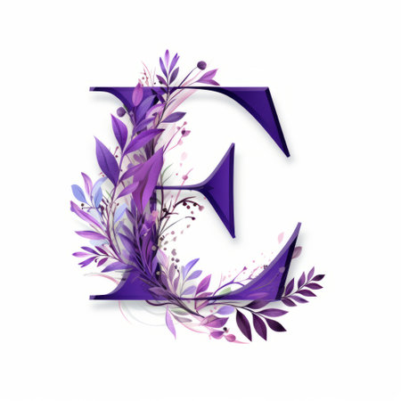 the floral pattern of the letter e is beautifully depicted in this photo. created in a style that combines violet and purple hues, the design showcases a blend of realism and fantasy elements. the artwork, by minimalist illustrator willem haenraets, features organic sculpting and expressive calligraphy. the naturalistic color palette adds to the overall aesthetic appeal. ai generatedの素材