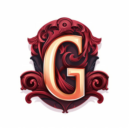 a photo of a captivating "g" letter with intricate red and gold ornamented carving. this artwork showcases a unique blend of colorful fantasy realism and dark academia styles. it is reminiscent of charming character illustrations found in 2d game art. the innovative page design adds to its eye-catching appeal. the influence of soviet aesthetics can also be observed in this visually stunning piece. ai generatedの素材
