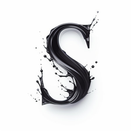 a black letter splash with liquid splashing on a white background, inspired by the artistic styles of sketchfab, stephen shortridge, scott rohlfs, and stark simplicity. this unique design combines natural and man-made elements, reminiscent of the distinctive character designs of serge marshennikov. ai generatedの素材