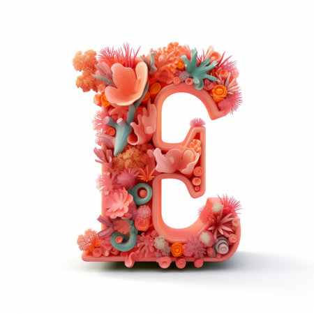 alphabet letter made of coral and shells, featuring a floral explosion design. created using zbrush and captured with fujifilm eterna vivid 500t film. this unique artwork prioritizes emotion over realism, drawing inspiration from flower power, edo art, and contemporary fairy tales. ai generatedの素材