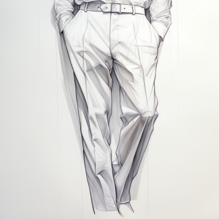 henderson is captured in a hyperrealistic portrait, wearing paper dress pants. the clean line work and white background enhance the photorealistic detail of the artwork. this piece draws inspiration from artists such as matt molloy, vittorio matteo corcos, and charles demuth. ai generatedの素材