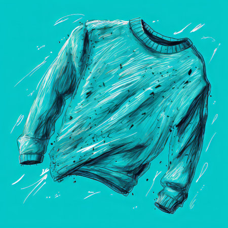 blue sweater on blue background vector illustration in the style of emerico imre toth. the artwork features messy and detailed sketching with light black and turquoise accents. inspired by the slimepunk movement and the works of rodel gonzalez, this illustration showcases a unique and captivating style. ai generatedの素材