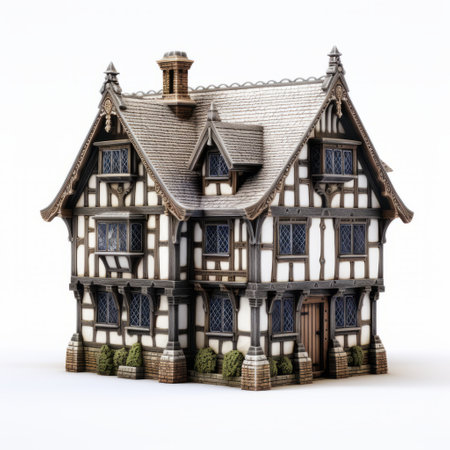 miniature house on white background, inspired by anne stokes' style. this hyper-detailed rendering captures the essence of arthur wardle's work. shot with a zeiss batis 18mm f2.8 lens, the early renaissance influence is evident in the ornamental details. a captivating piece reminiscent of charles spencelayh's art. ai generatedの素材
