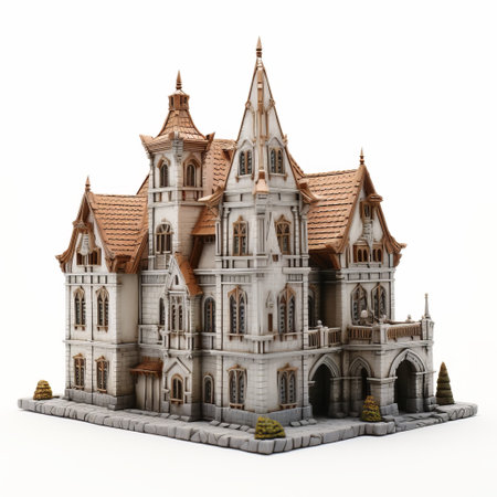 an ornate, old-style castle 3d printable model captures the essence of dark, white, and orange hues. this luxurious creation showcases a marbleized finish, capturing the essence of suburban ennui. with its detailed perfection and grid-like structures, this contemporary fairy tale-inspired design is a must-have for any 3d printing enthusiast. ai generatedの素材