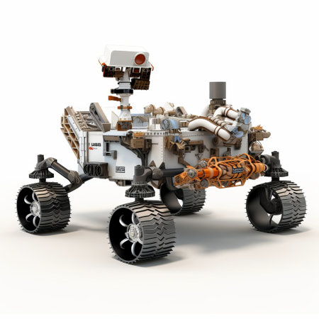 the lego curiosity rover is a photorealistic rendering of the iconic mars exploration vehicle. with its three wheels, including a two-wheel and four-wheel configuration, this high-quality photo showcases the rover's intricate design. the light silver and amber color scheme adds a touch of realism to this stunning image, while the solarization technique enhances its visual appeal. inspired by the barbizon school, this photo captures theの素材