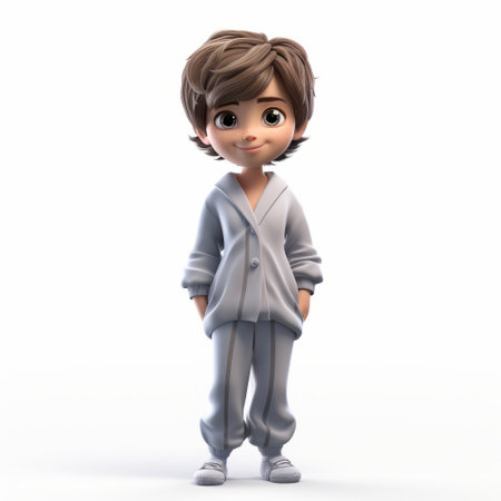 a 3d model of a white boy for children, designed in a caricature-like illustration style. the matte photo showcases an elegant and soft lighting, highlighting the slumped and draped posture of the character. the jagged edges add a unique touch to the realistic and detailed rendering of the model. ai generatedの素材