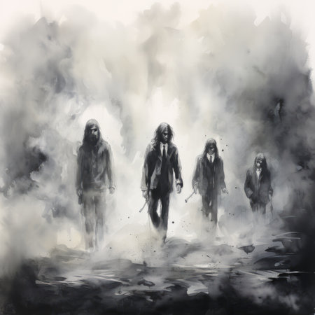 the beatles photo features a haunting image of a lost soul against a blank background, reminiscent of stephen gammell's style. ai generatedの素材