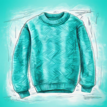 blue sweater in hand-drawn illustration featuring turquoise, textured shading, light green, and light brown accents. the traditional craftsmanship showcases bold colors and monochrome toning, creating a cozy and stylish look. perfect for embracing the comfycore trend. ai generatedの素材