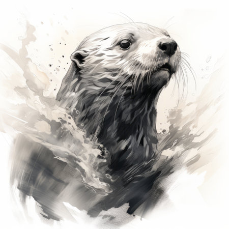 an artwork featuring an otter gracefully swimming near a captivating waterfall. this monochrome portrait showcases aggressive digital illustration techniques, with expressive brush strokes that bring the scene to life. the high resolution of the artwork highlights the explosive wildlife and marine beauty. a masterpiece that truly captures the essence of nature's wonders. ai generatedの素材
