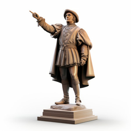 a sculpture of martin van gogh, inspired by the florentine renaissance style, is depicted in a historical genre scene. the sculpture stands in front of a white background, showcasing its intricate details in pink and bronze hues. created in the style of daz3d, this isometric artwork captures the essence of historical documentation with a touch of knightcore inspiration. ai generatedの素材