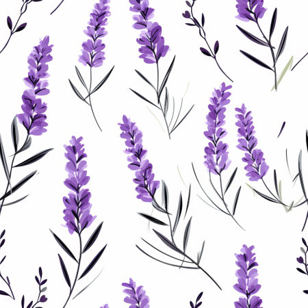 a floral seamless pattern featuring lavender flowers, created with minimalistic brushstrokes. this watercolor illustration showcases a graphic pattern inspired by nature, perfect for adding a touch of elegance to any design project. ai generatedの素材