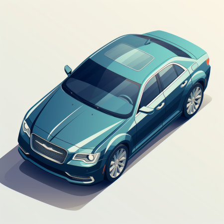 blue car is an isometric 3d illustration on a white background. the style of the illustration is a combination of dark teal and light sky-blue, creating a visually striking image. the artwork showcases wealthy portraiture with muted and subtle tones, while the elaborate detail and radiating lines add depth and dimension. the hyperrealistic illustrations are enhanced by the use of earth tones, creating a captivatingの素材