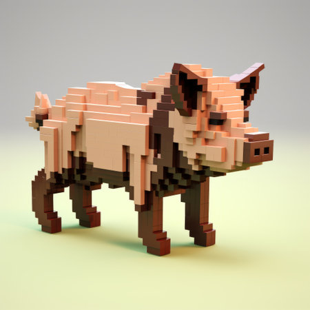 a 3d 8-bit pixel cartoon of a boar is depicted in this image. the boar is shown in full body, against a white background. ai generatedの素材