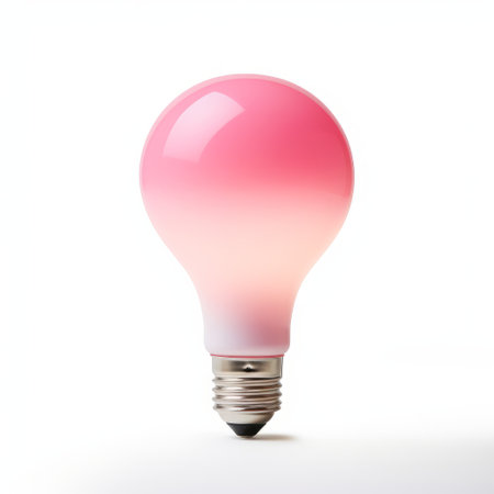 an elegant pink ip65 standard light bulb is showcased in this realistic and detailed rendering. the cross-processed processing adds a unique touch to the image, while the white background enhances the bulb's vibrant colors. with soft gradients of light azure and red, this creative commons attribution photo exudes a soothing ambiance. ai generatedの素材