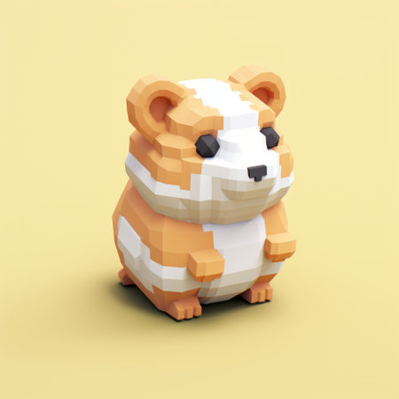 a 3d 8-bit pixel cartoon of a hamster is depicted in this image. the hamster is shown in full body, against a white background. ai generatedの素材