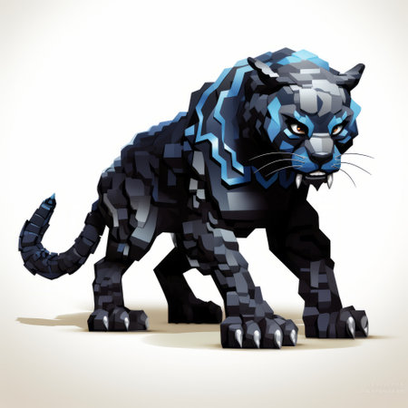 black panther pixel art by yosemite on fb showcases a contemporary animal sculpture style inspired by alejandro burdisio. with its dark aquamarine color, this playful and cartoonish illustration brings to life luminous 3d objects. the artwork captures the essence of baroque animals, reminiscent of joe madureira's distinctive style. ai generatedの素材