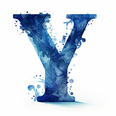 a blue watercolor splashed letter, resembling fluid, glass-like sculptures, in a hyperbolic expression. this stock photo by sasanabey showcases the style of jonathan wolstenholme, known for his hyper-realistic water art. the image captures swirling vortexes and a realistic attention to detail, created using zbrush. ai generatedの素材