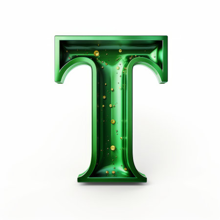 a green letter t with yellow gold flames adorns this photo, showcasing a unique design resembling liquid metal. the dot-painted colors and optical blending create a mesmerizing effect, while the transparent/translucent medium adds depth. the interactive experiences, tilt-shift lenses, and confetti-like dots contribute to the overall precise and captivating composition. ai generatedの素材