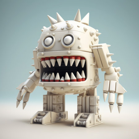 a white creature with spikes, perfect for a monster's face, is depicted in this photo. the industrial futurism style, adorable toy sculptures, photobashing, pixel art, heavy inking, and layered gestures all come together to create a visually striking image. captured using a canon eos 5d mark iv, this photo showcases the intricate details and unique design of the creature. ai generatedの素材