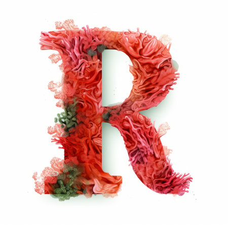 a letter made of red flowers, perfect for hanging on a wall or as a piece of art. this unique creation combines the styles of rui palha, ryan hewett, and ursula von rydingsvard, featuring experimental typography, digital art techniques, rococo pastels, soft edges, and blurred details. ai generatedの素材