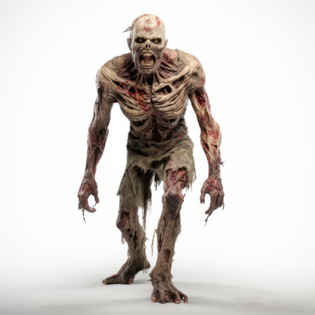 a large zombie mash-up created by the program bfx, resembling zbrush style. the supernatural creatures are depicted in a full-body view, with a color palette of dark white and light brown. the artwork, inspired by sebastian errazuriz, showcases xbox 360 graphics and is presented from a frontal perspective. ai generatedの素材