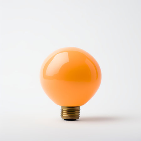 an orange light bulb, with a soft and atmospheric lighting effect, is showcased on a clean white background. the bold chromaticity of light pink and dark gold adds a touch of elegance. influenced by japanese minimalism and precisionism, this light sculpture exudes a sense of simplicity and sophistication. the combination of light silver and yellow hues further enhances its aesthetic appeal. ai generatedの素材