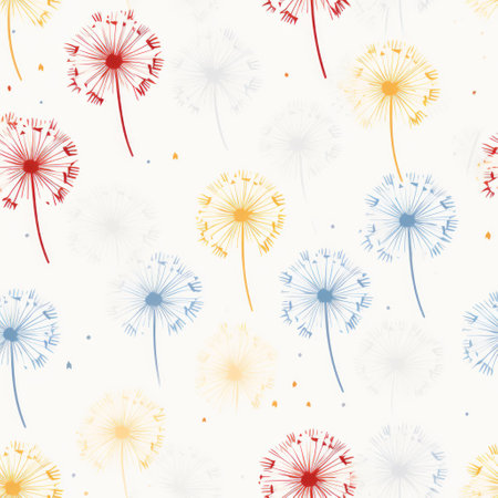 dandelion pattern background on white canvas featuring colorful patterns with subtle variations in color. the design showcases a realistic usage of light and color, incorporating dynamic color schemes and traditional motifs. the dynamic color combinations add vibrancy to the overall composition. ai generatedの素材