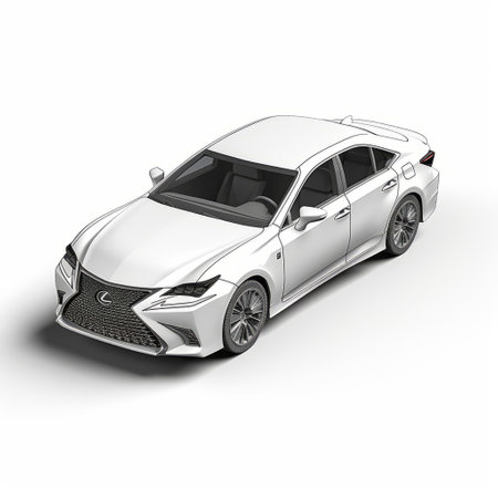 a white car in a 3d rendering showcases intricate line-work, with a combination of light gray and light bronze colors. the design exudes a streamlined and lively action pose, reminiscent of the meticulous linework precision seen in the works of ray collins and cecilia beaux. ai generatedの素材