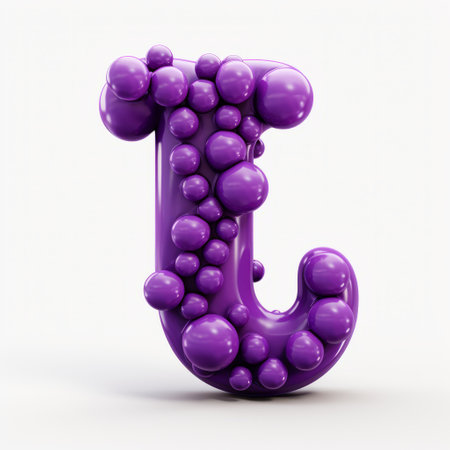 the photo showcases a vibrant purple letter "j" created using spherical shapes in the distinctive style of zbrush. the design features playful and streamlined forms, with body extensions that add a touch of creativity. the artwork exhibits high detail and realistic elements, highlighting the artist's skill and the potential of ue5 technology. ai generatedの素材